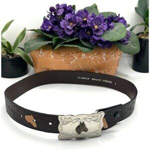 Tooled Leather Belt Kids Horse Head Buckle Western Size S